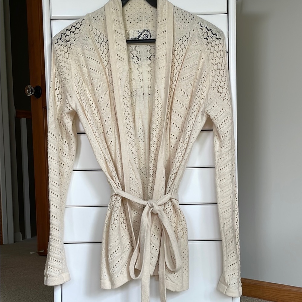 Cream Cable Knit Cardigan with V-Neck